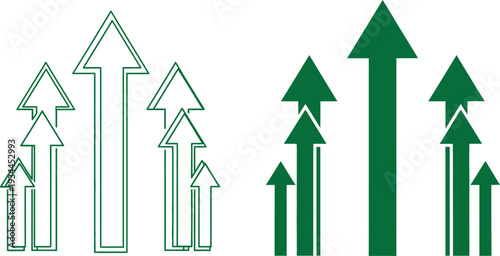 A group of green and white arrows pointing upwards in varying sizes and shades