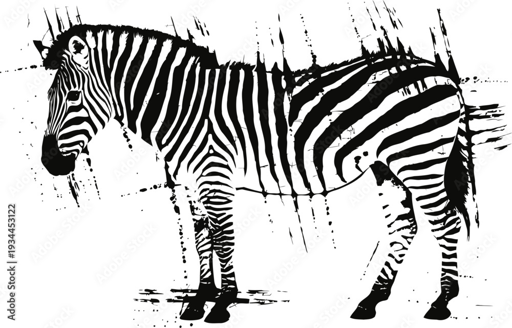Naklejka premium Zebra silhouette with grunge texture striped wild animal standing isolated on white background