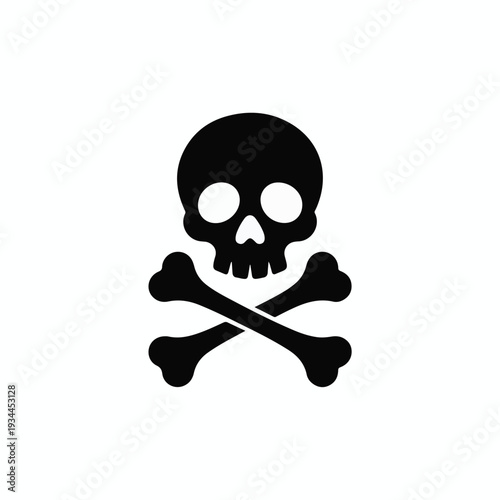 A black skull and crossbones symbol on a plain white background, viewed from a straightforward perspective, indicating danger or warning.