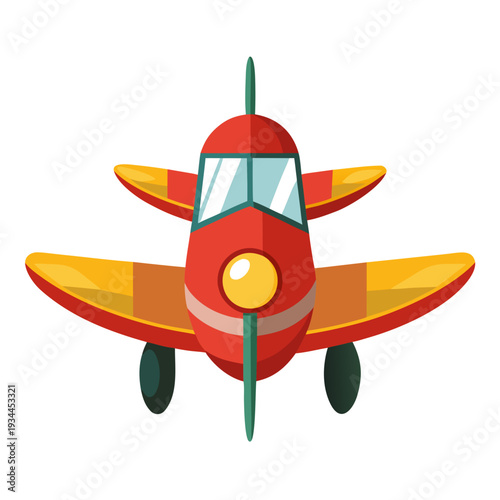 Vibrant red vintage airplane soars through clear blue sky