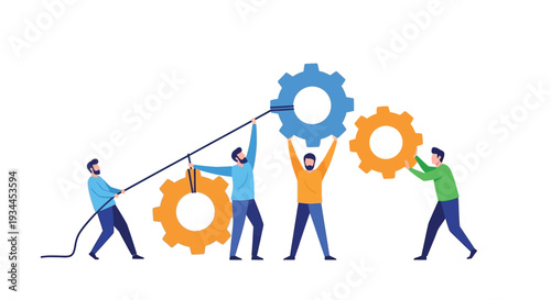 Teamwork makes the dream work people collaborating to move gears