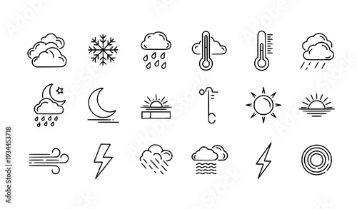 Temperature and Weather Forecast Thin Line Icons