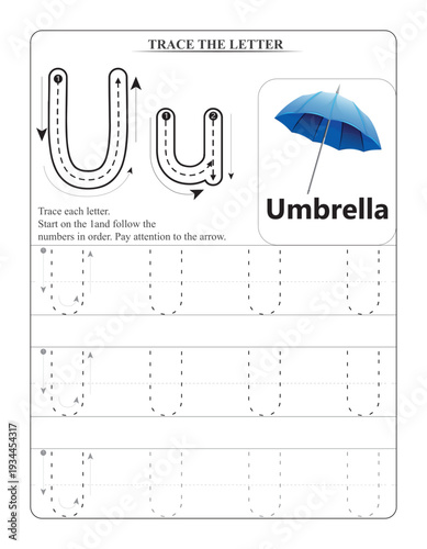 Letter U Tracing Worksheet for Kids