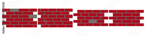BRICK WALL - Red brick section with visible grey mortar lines  Flat Vector Illustration on Transparent Background