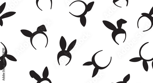 Black Bunny Ear Headbands on White Background Pattern
