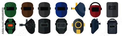  WELDING MASK - Protective dark face shield with a viewing slit  Flat Vector Illustration on Transparent Background