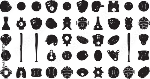 Collection of black sports icons on white background