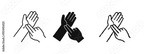 Hand checking pulse on wrist icon set, depicting medical examination and health monitoring.