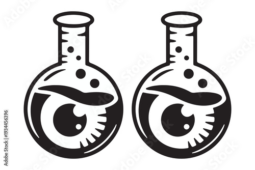 Creative lab flask with human eye vector icon