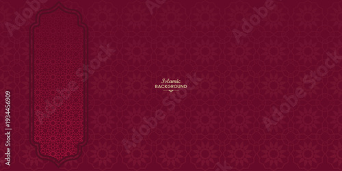 Elegant Islamic Geometric Background Featuring Red Maroon Arabic Arch Frame Pattern for Ramadan Eid Mubarak Invitation Card and Decorative Template