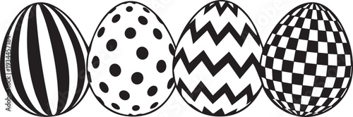 Row of Easter eggs outline icon. Black and white decorated spring holiday eggs line art drawing isolated. Festive seasonal decoration design