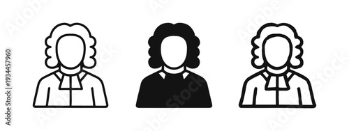Judge or Barrister Icon Set with Wig and Robe - Outline, Solid, and Doodle Styles
