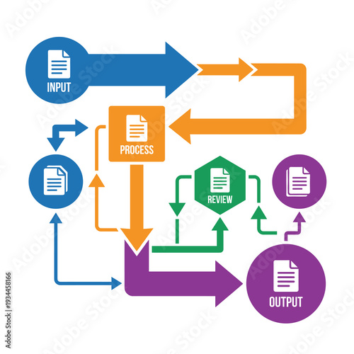Data Flow Diagram: A vibrant, schematic illustration of data flow. It's an insightful visual representation, ideal for illustrating processes, systems, and information pathways.