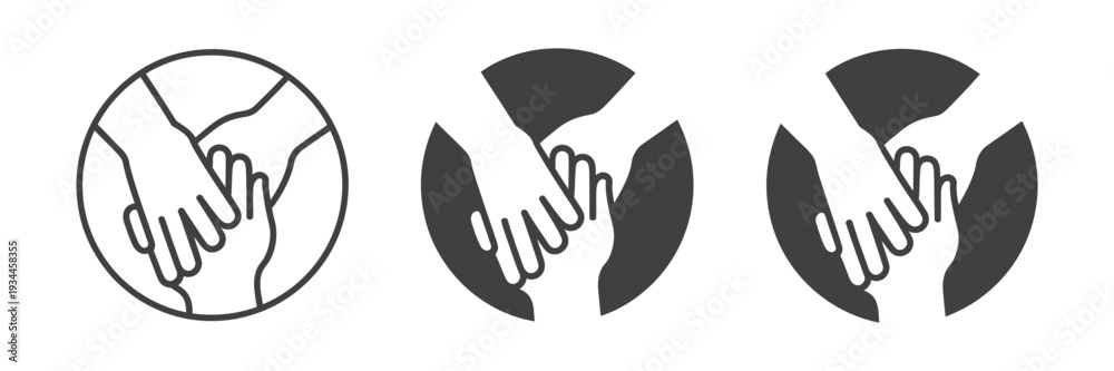 Obraz premium Handshake and Hand Icon Set, Representing Teamwork, Support, and Mutual Agreement in Outline and Solid Vector Styles