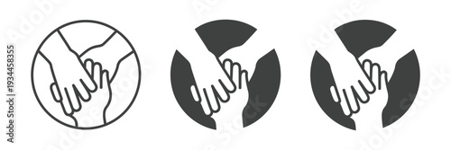 Handshake and Hand Icon Set, Representing Teamwork, Support, and Mutual Agreement in Outline and Solid Vector Styles