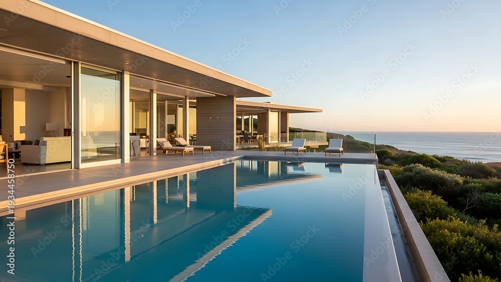 Fototapeta premium Modern Coastal Villa with Infinity Pool & Ocean View | Luxury Home Architecture
