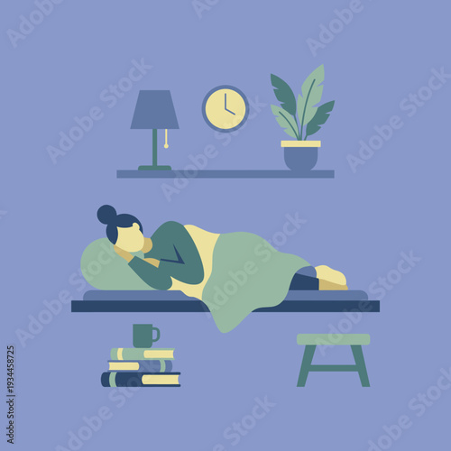 Dreamy Respite: A tranquil scene depicting a person peacefully asleep in a cozy bedroom setting, evoking a sense of serenity and rest.