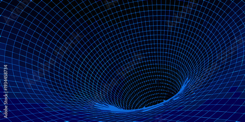 A digital rendering of a swirling vortex with a grid pattern
