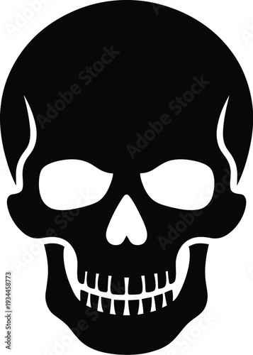 Black skull icon flat solid vector illustration on a solid background view