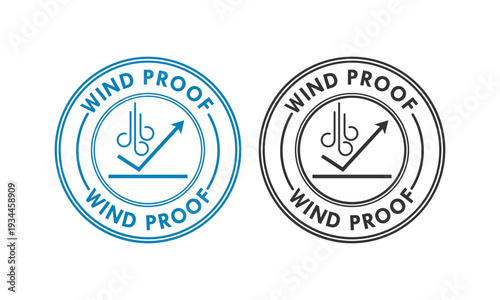 Professional blue and black windproof logo vector. Modern circular icon featuring air flow and protection symbols, ideal for sports gear, winter clothing, and industrial textile labels.
