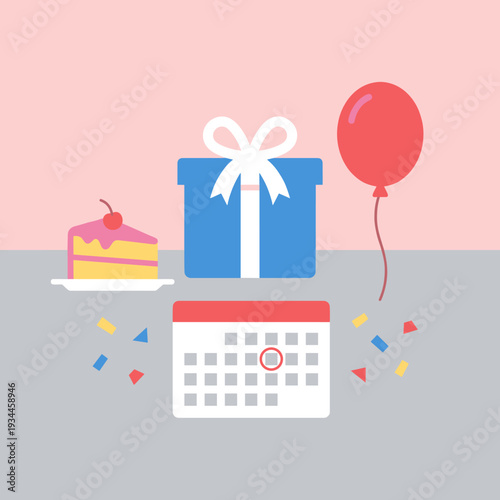 Celebratory Delight: An illustration showing joy by festive presents on special occasion, including gifts, sweet cakes, and party balloons. 