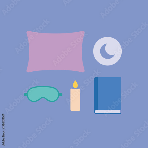 Tranquil Nighttime Essentials: A minimalist collection of bedtime essentials is arranged on a serene backdrop, capturing the essence of a peaceful night's rest.