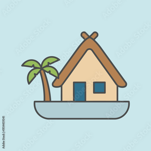 Vector bungalow at seashore palm trees and hammocks 