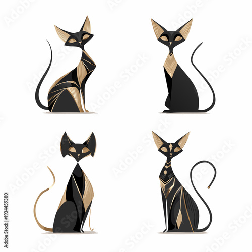luxury sphynx cat vector icon set, hairless alien feline fashion illustration, modern premium branding on white background