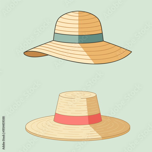Summer hat, Beach hat cartoon vector. Straw summer Hat perfect for sunny days Stylish modern design