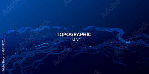 Abstract topographic map illustration with dark blue and white color scheme