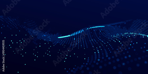 Abstract blue wave formed from glowing particles and dynamic lines