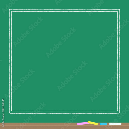 白枠付きの緑色の黒板とチョーク - シンプルでかわいい正方形の文字スペースやフレーム･バナー背景素材