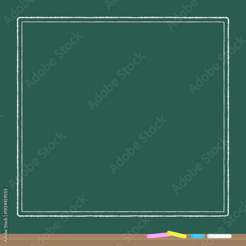 白枠付きの緑色の黒板とチョーク - シンプルでかわいい正方形の文字スペースやフレーム･バナー背景素材