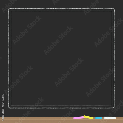 白枠付きの緑色の黒板とチョーク - シンプルでかわいい正方形の文字スペースやフレーム･バナー背景素材