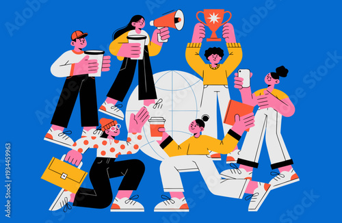 Group of happy businesspeople in successful global business .vector icon
