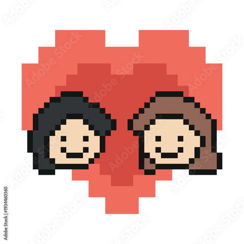 Couple in love cartoon of man and woman love heart together soulmate with relationship,valentine,happy,8 bit.