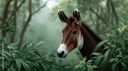 Okapi, Okapi wearing a small scarf in a breezy jungle morning setting.