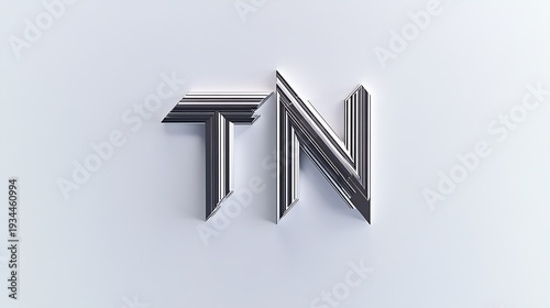 Monogram tn logo with metallic 3d effect on gray background symmetrical design