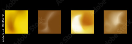 Set of gold radial gradient backgrounds with polished metallic finish, subtle holographic shine. Warm honey, bronze and satin gold tones for premium foil effect, luxury branding, packaging, covers