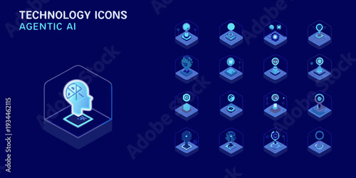 Isometric technology icons featuring artificial intelligence and digital concepts