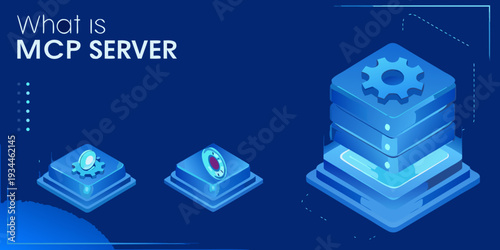 Illustration depicting mcp server technology with layered gears and components