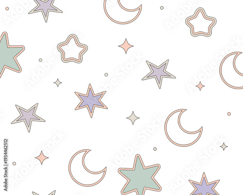 Whimsical celestial patterns featuring stars, moons, and dreamy constellations
