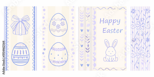 A pastel easter themed seamless pattern with eggs bunnies and florals