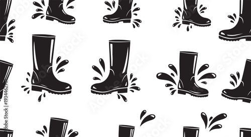 Black boots with splashes on white background seamless pattern