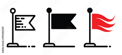 Flat flag vector icon, minimal design of a flag on a pole in linear and filled styles, ideal for digital interfaces, mapping apps, and interface design.