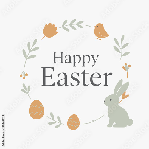Celebrate a Joyful Easter with Festive Decorations and a Whimsical Bunny Illustration, Perfect for Springtime Exercise and Activities