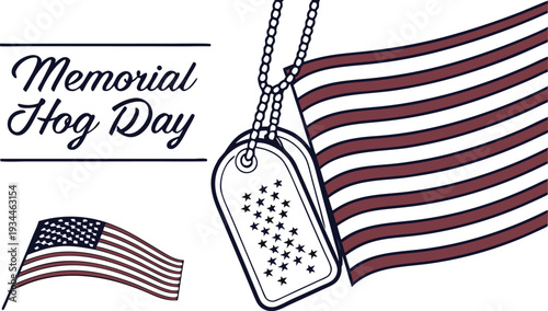 Memorial day honor concept with military dog tags and american flag usa flag