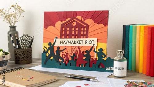 Haymarket Riot Paper Cut Style Illustration