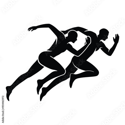 Two runners racing side by side in a sprint competition fast pace