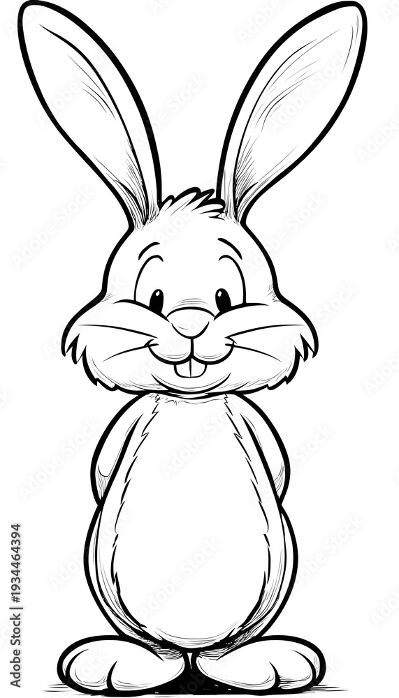 Fototapeta premium Cute rabbit standing coloring page.